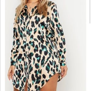 Boohoo leopard print shirt dress. US size 22